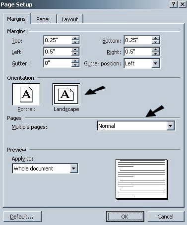 page setup